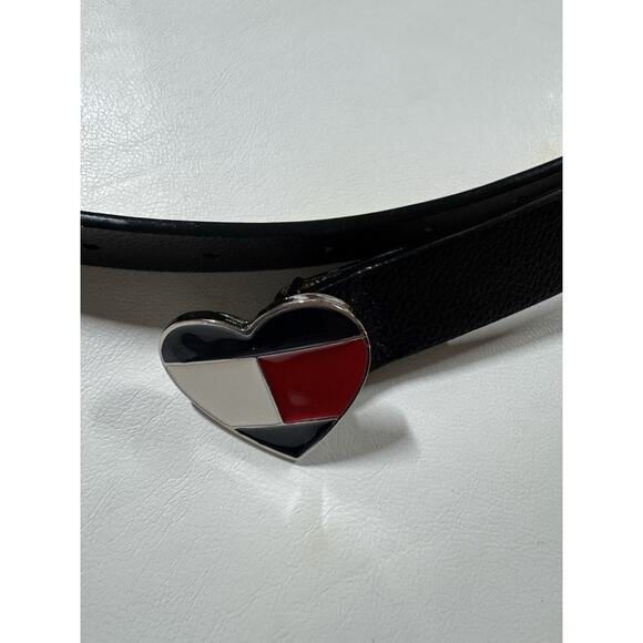Tommy Hilfiger Womens Small Heart Logo Buckle Black Faux Leather Belt - Picture 2 of 16